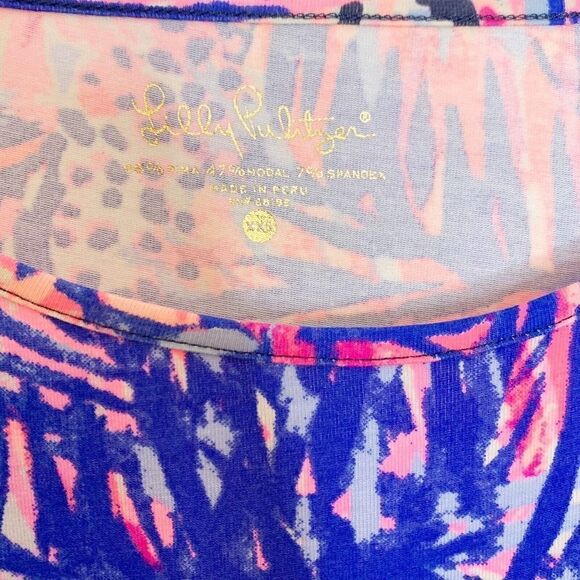 Lilly Pulitzer Mercer Top in Bright Navy Palms Up Reduced Tassel Blue Pink - XXS - Picture 5 of 12